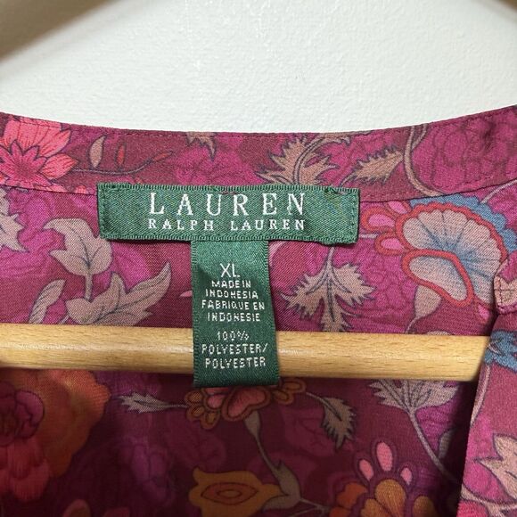 Lauren Ralph Lauren Womens Deep Jewel Tone Floral V Neck Blouse Shirt XL - Picture 4 of 6